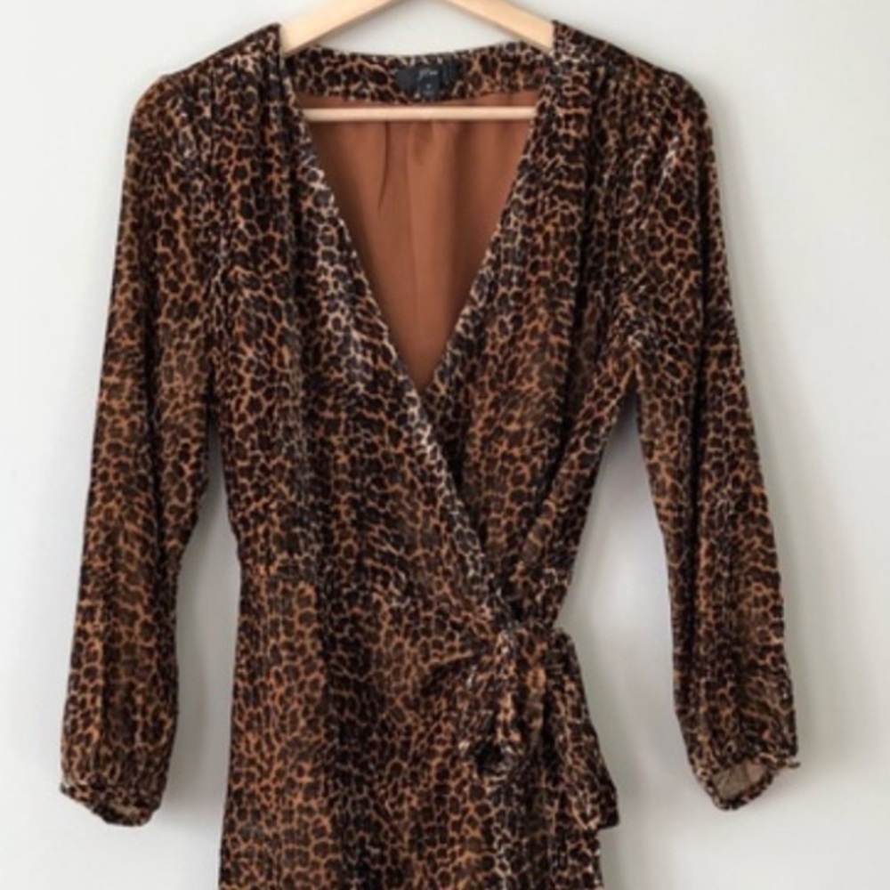 J.CREW Wrap dress in drapey velvet blush leopard